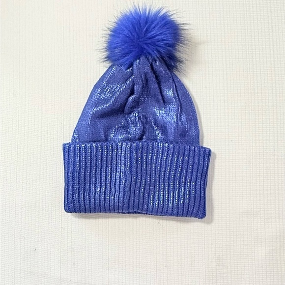 Kurt Geiger Shimmering Blue Pom-Pom Beanie main image 4